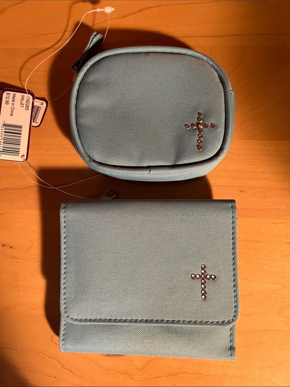 Light Blue Cross Charm Wallet and Coin Pouch Set